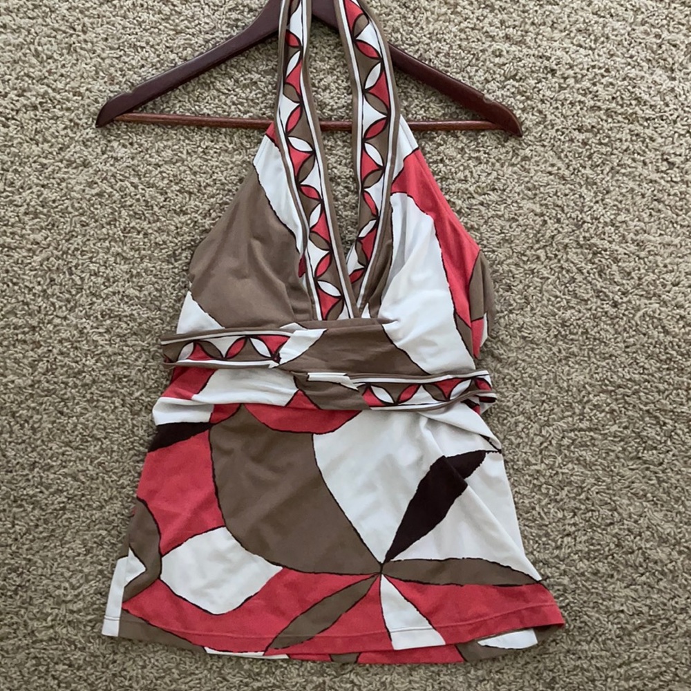 Gorgeous BCBGMAXAZRIA wrap Halter in coral and tan